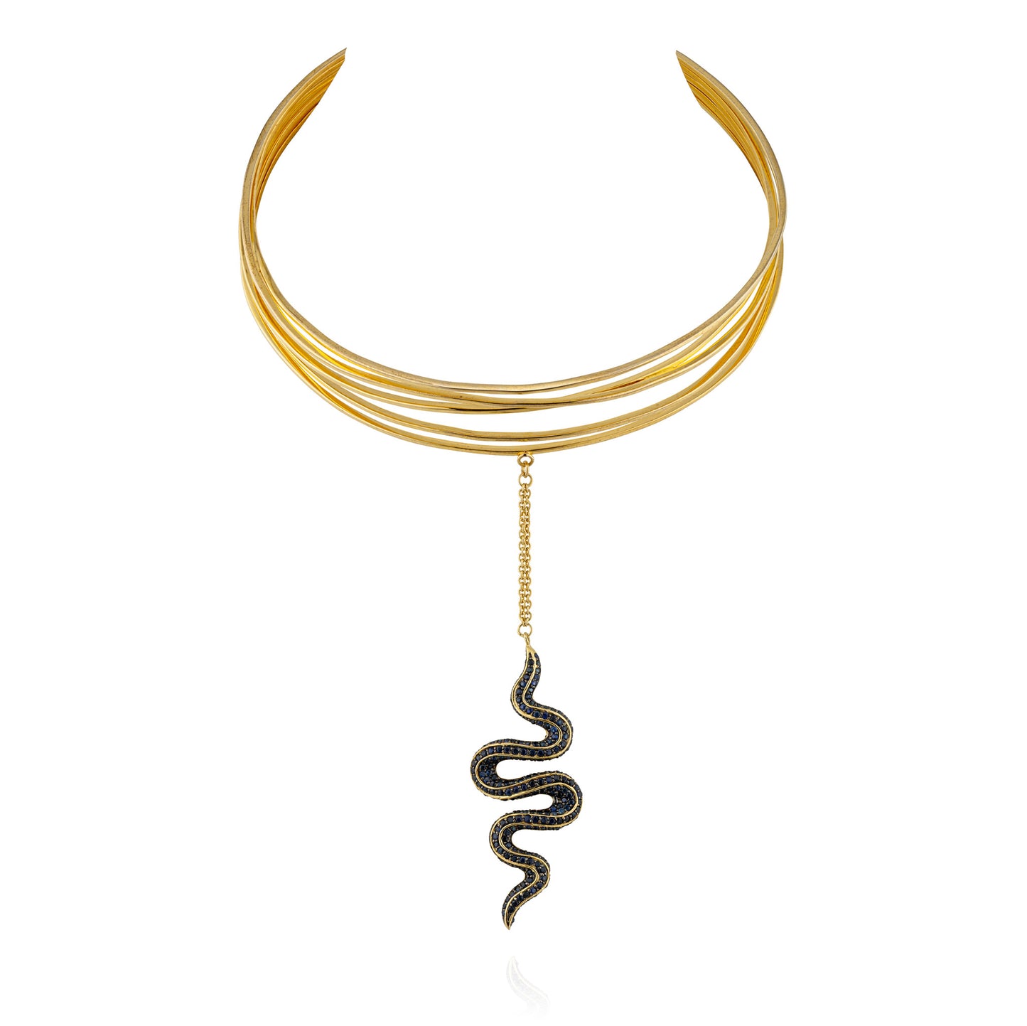 925 Silver Snake Cuff Necklace with Blue Sapphire