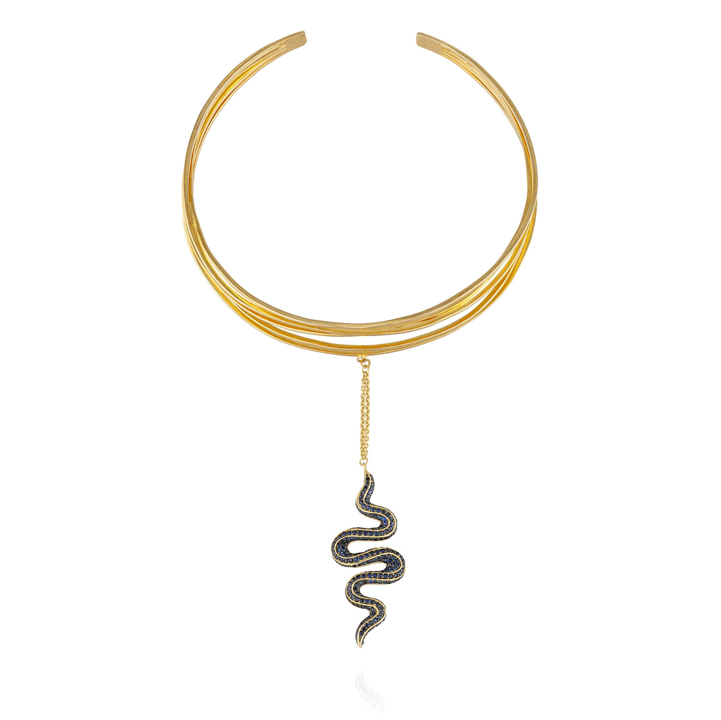 925 Silver Snake Cuff Necklace with Blue Sapphire
