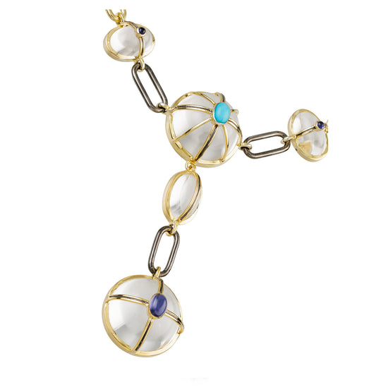 925 Silver Necklace with Quartz, Turquoise, & Iolite