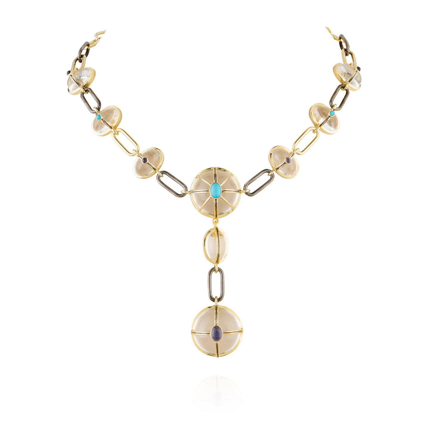 925 Silver Necklace with Quartz, Turquoise, & Iolite