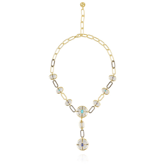 925 Silver Necklace with Quartz, Turquoise, & Iolite