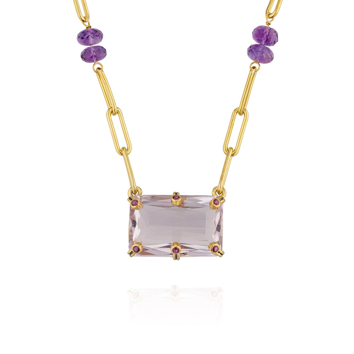 925 Silver Necklace with Amethyst & Ruby