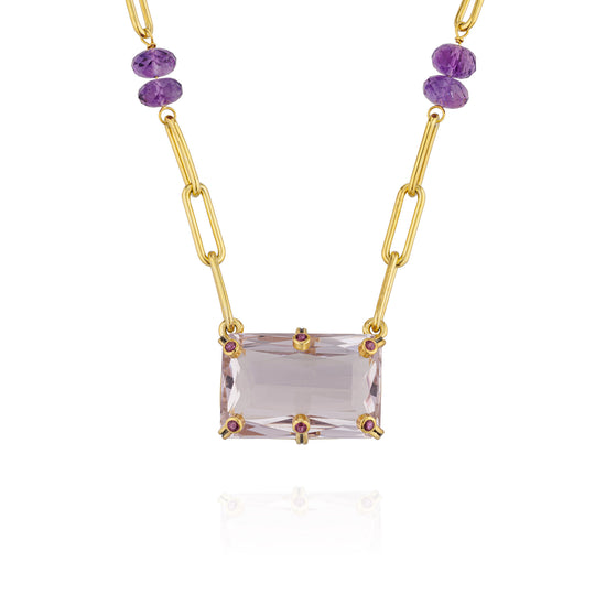 925 Silver Necklace with Amethyst & Ruby