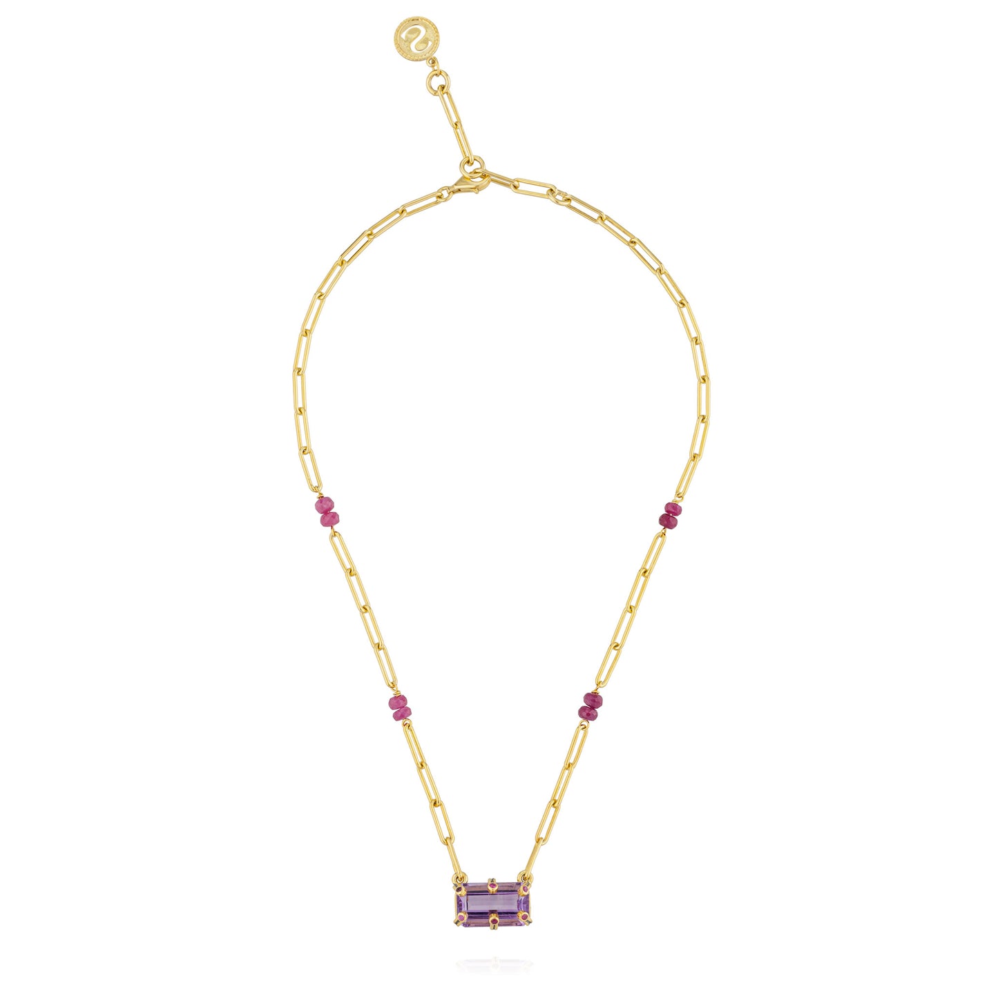 925 Silver Necklace with Amethyst & Ruby