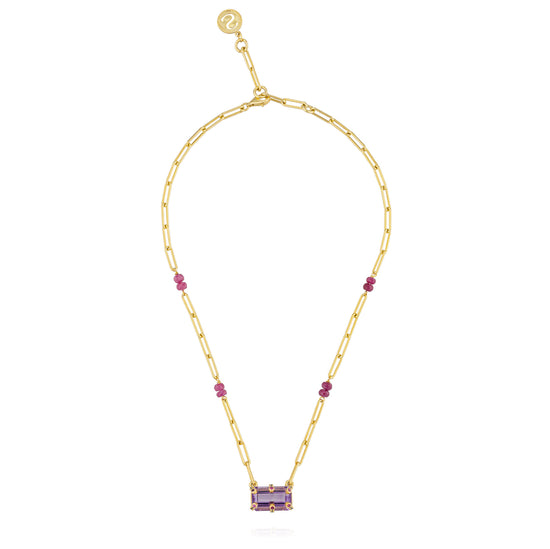 925 Silver Necklace with Amethyst & Ruby