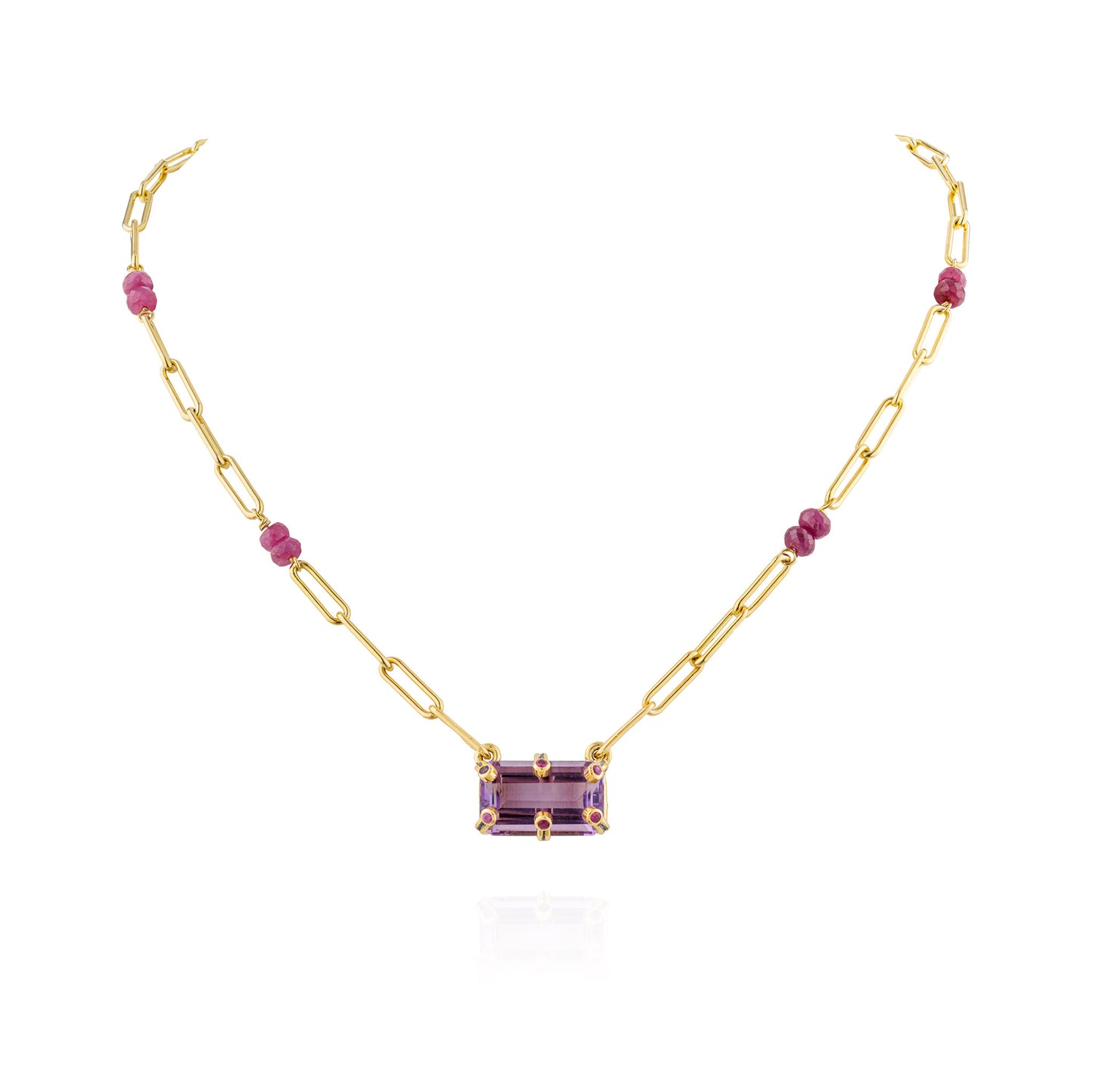 925 Silver Necklace with Amethyst & Ruby