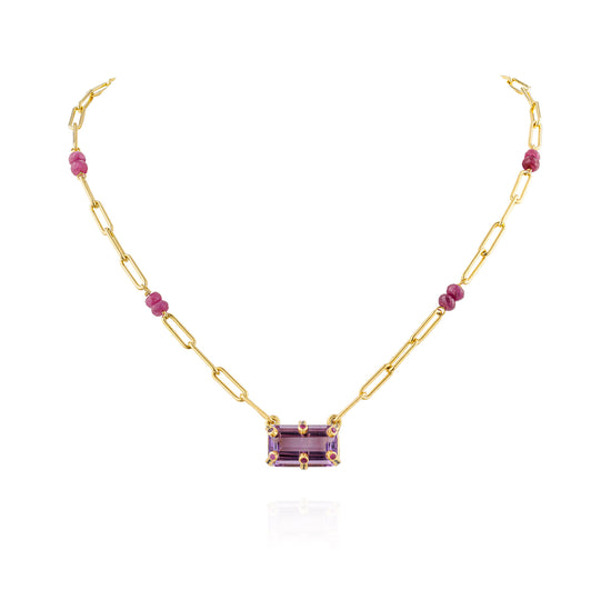 925 Silver Necklace with Amethyst & Ruby