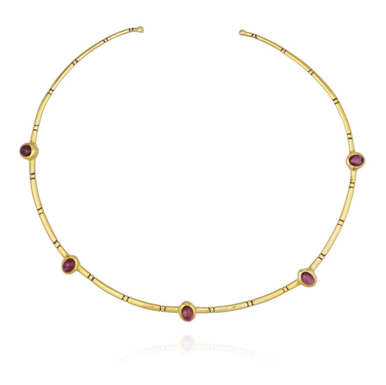 925 Silver Cuff Necklace with Rhodolite