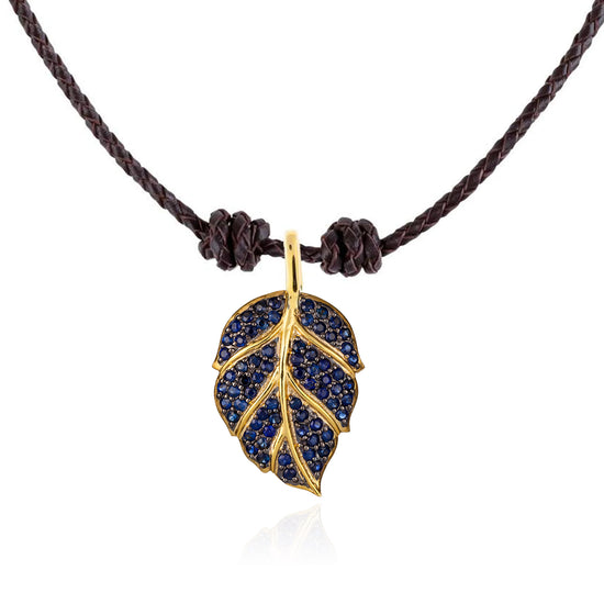 925 Silver Leaf Pendant with Sapphires