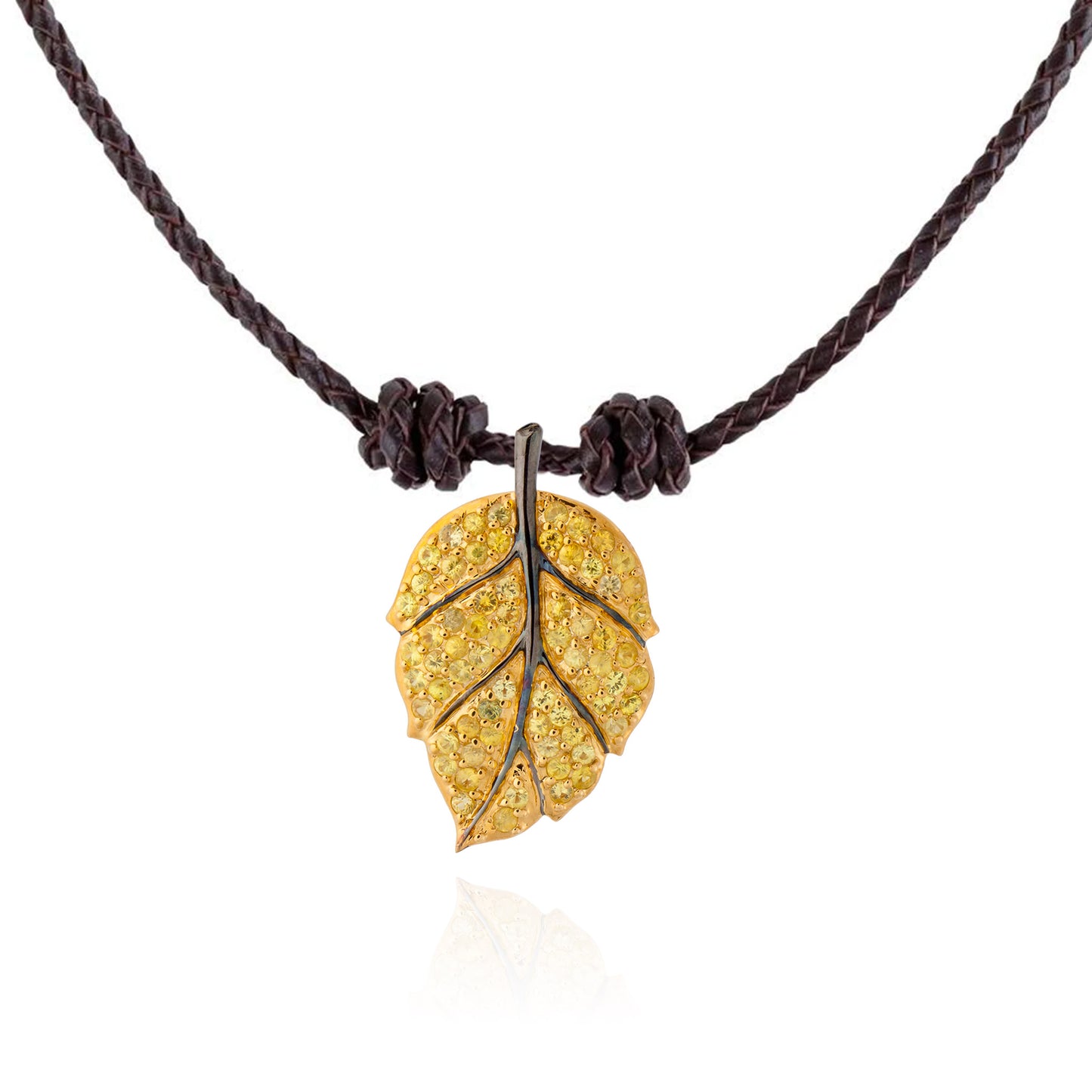 925 Silver Leaf Pendant with Sapphires