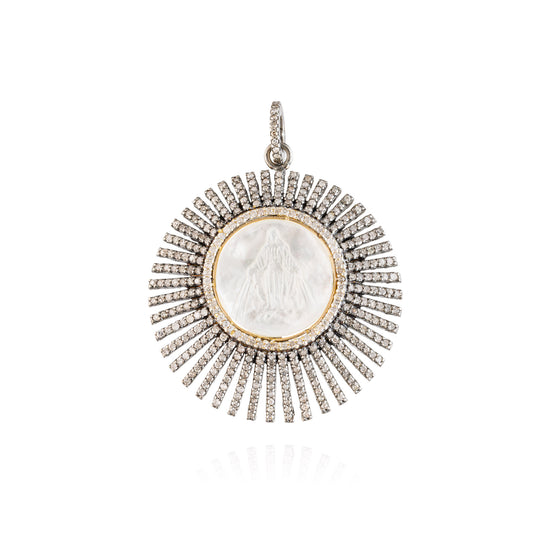 925 Silver Medal of Virgin of Miracles with Diamonds & Mother of Pearl