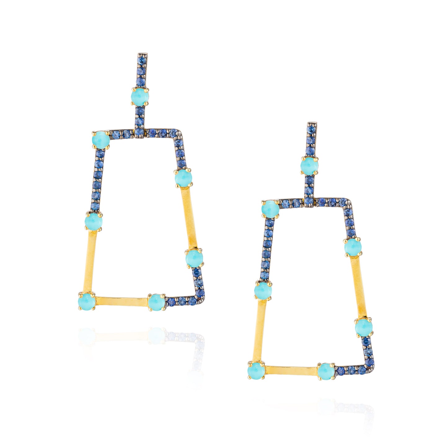 925 Silver Earrings with Turquoise & Blue Sapphires