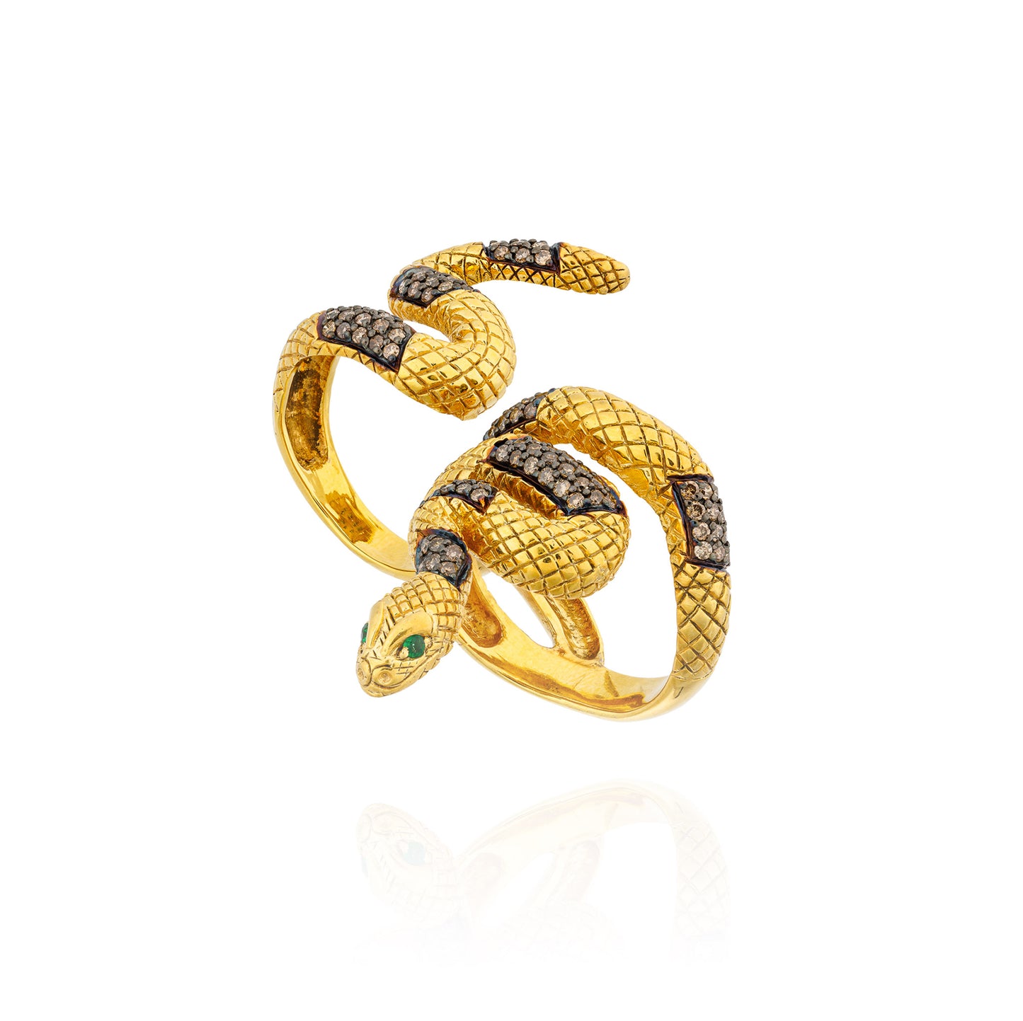 925 Silver Double-Finger Snake Ring with Diamonds