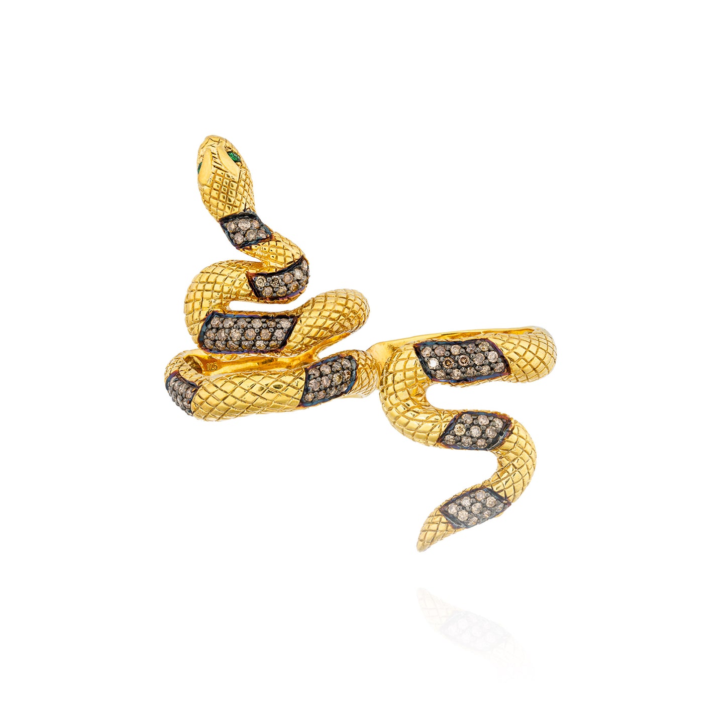 925 Silver Double-Finger Snake Ring with Diamonds