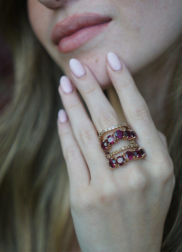 14K Rose Gold Ring with Garnets & Cognac Diamond