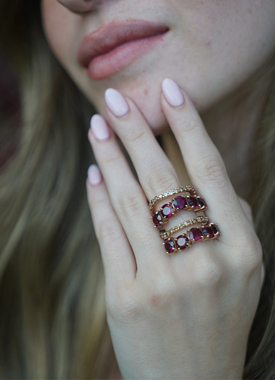 Load image into Gallery viewer, 14K Rose Gold Ring with Garnets &amp;amp; Cognac Diamond
