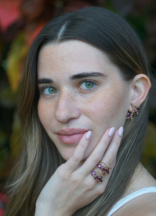 14K Rose Gold Ring with Garnets & Cognac Diamond