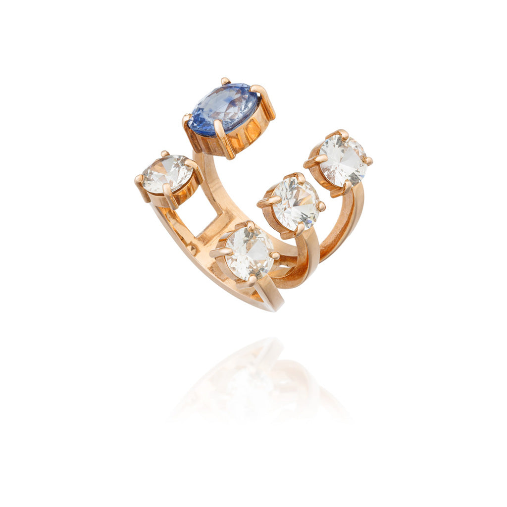 14K Rose Gold Ring with Ceylon & White Sapphire