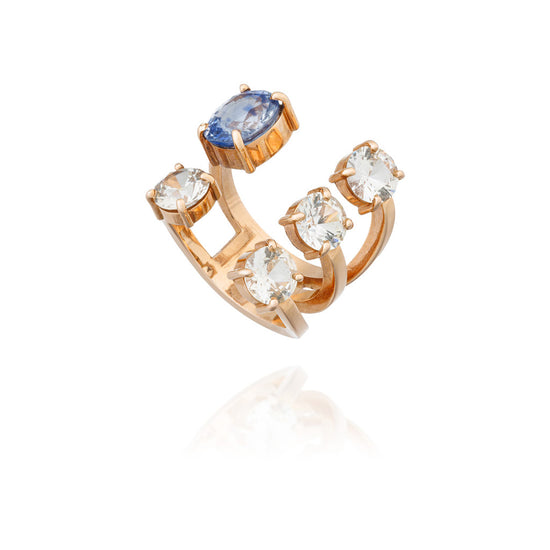 14K Rose Gold Ring with Ceylon & White Sapphire