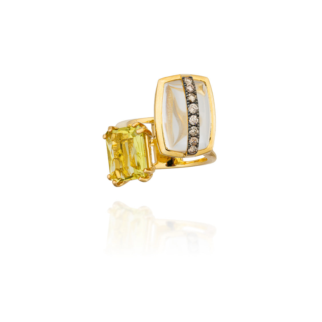 925 Silver Ring with White Quartz, Lemon Quartz & Diamond