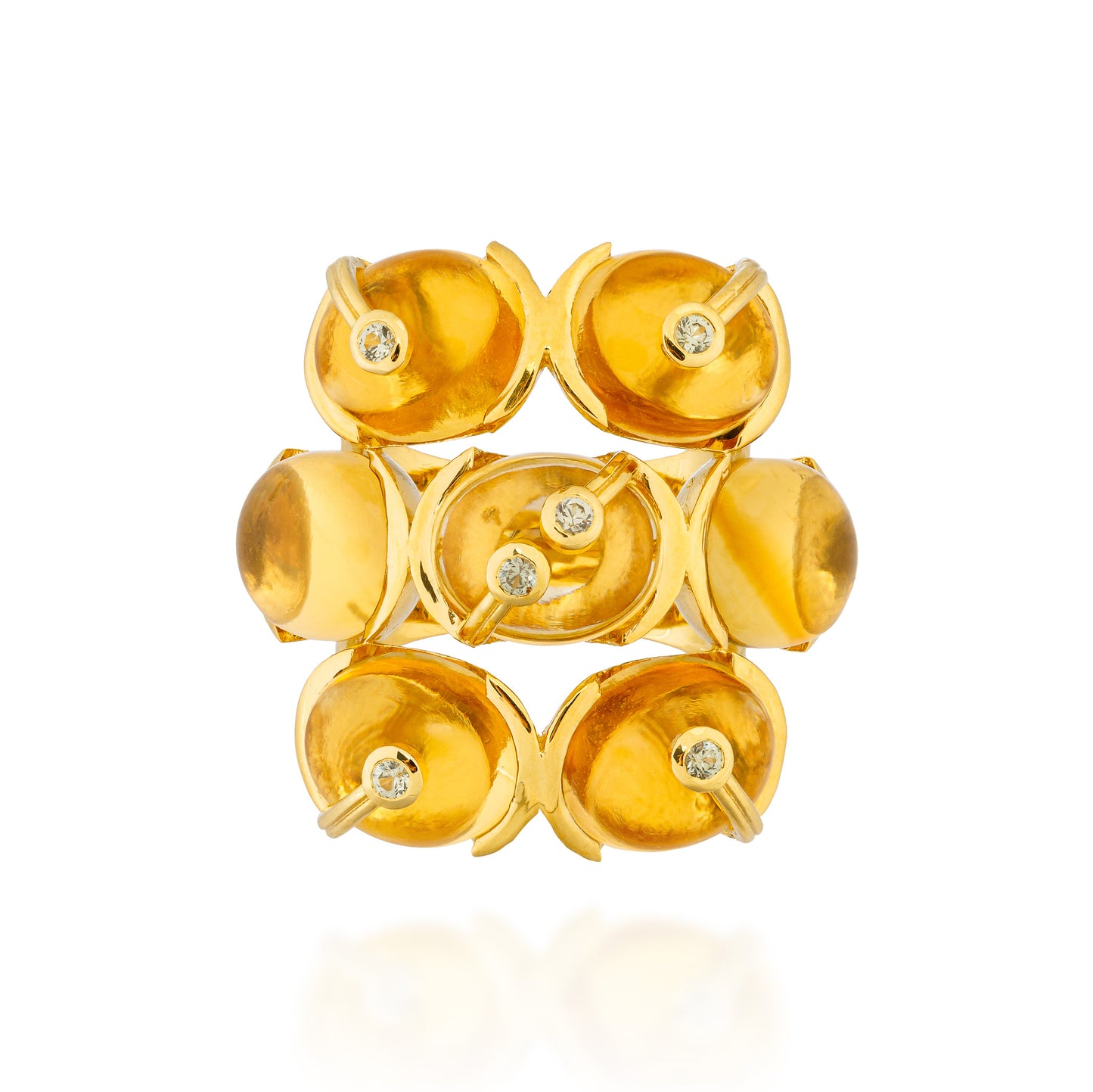 925 Silver CAB Ring with Citrine & Green Sapphire