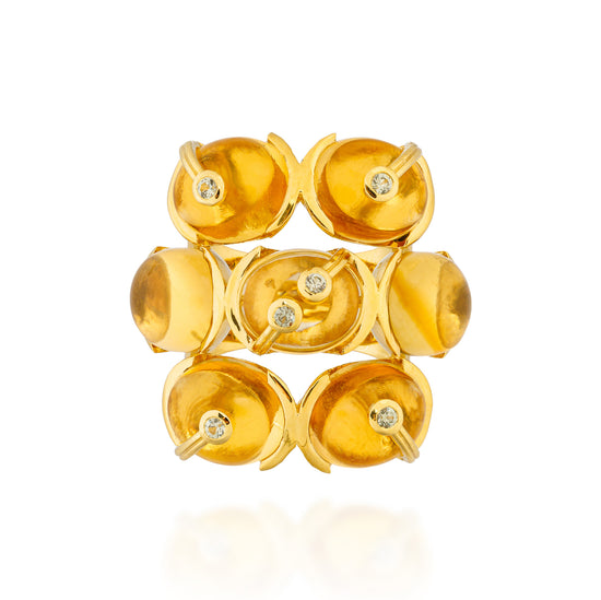 925 Silver CAB Ring with Citrine & Green Sapphire