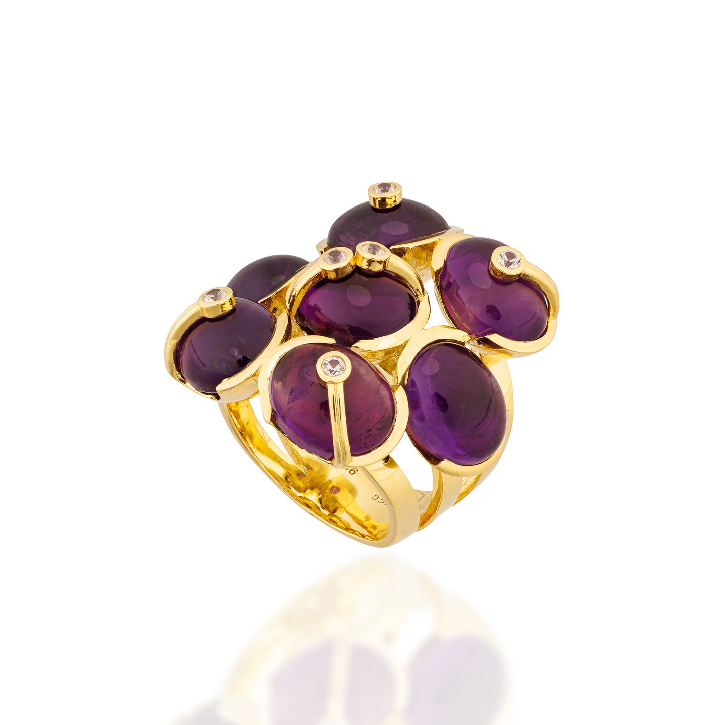 925 Silver CAB Ring with Amethyst & Green Sapphire