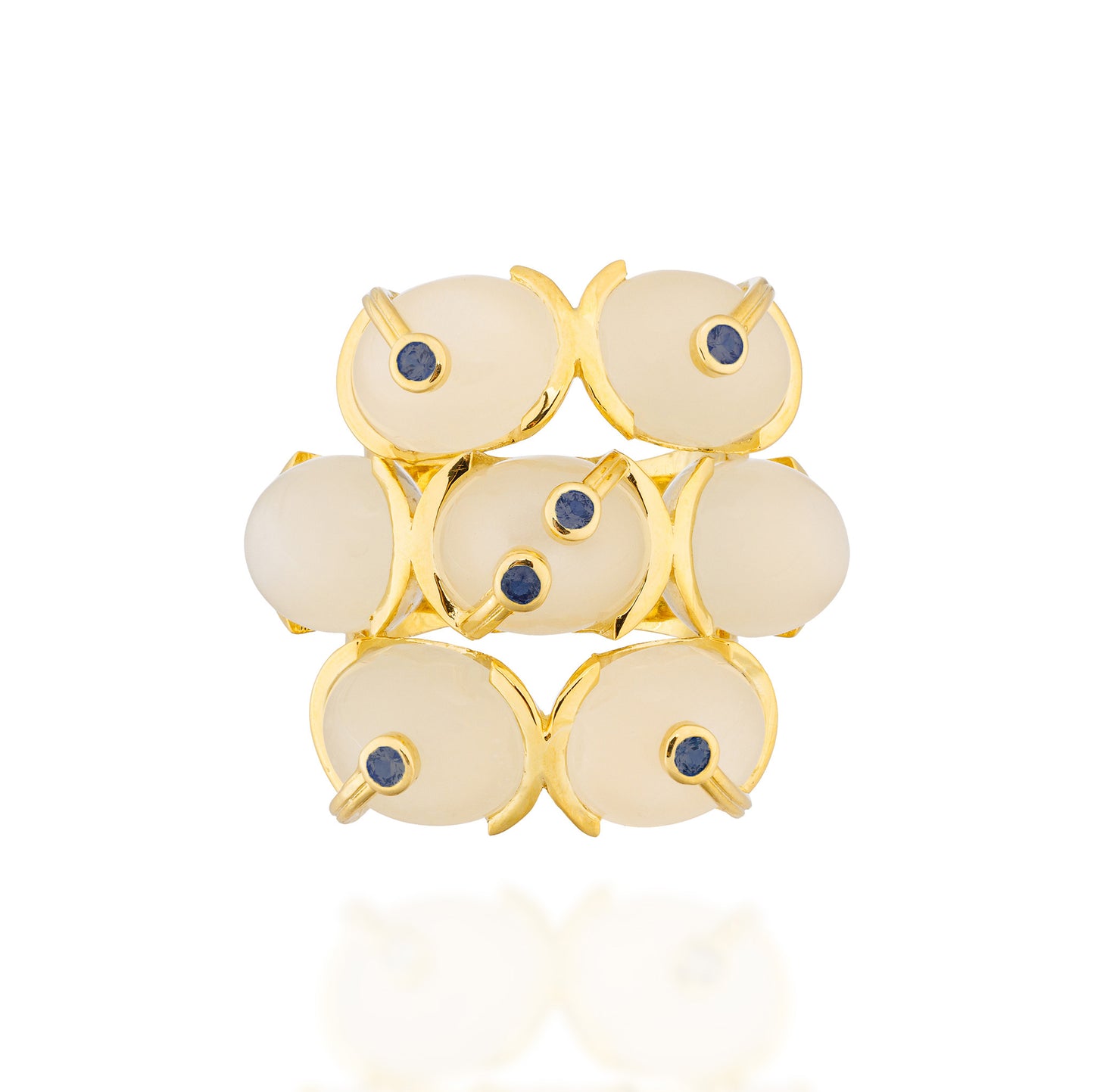 925 Silver CAB Ring with Moonstone & Blue Sapphire
