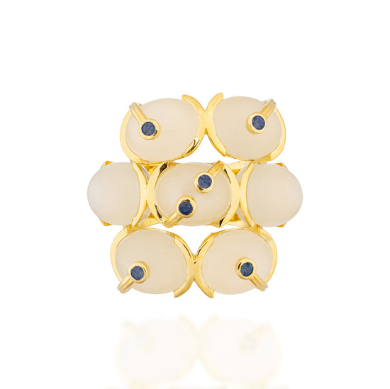 925 Silver CAB Ring with Moonstone & Blue Sapphire