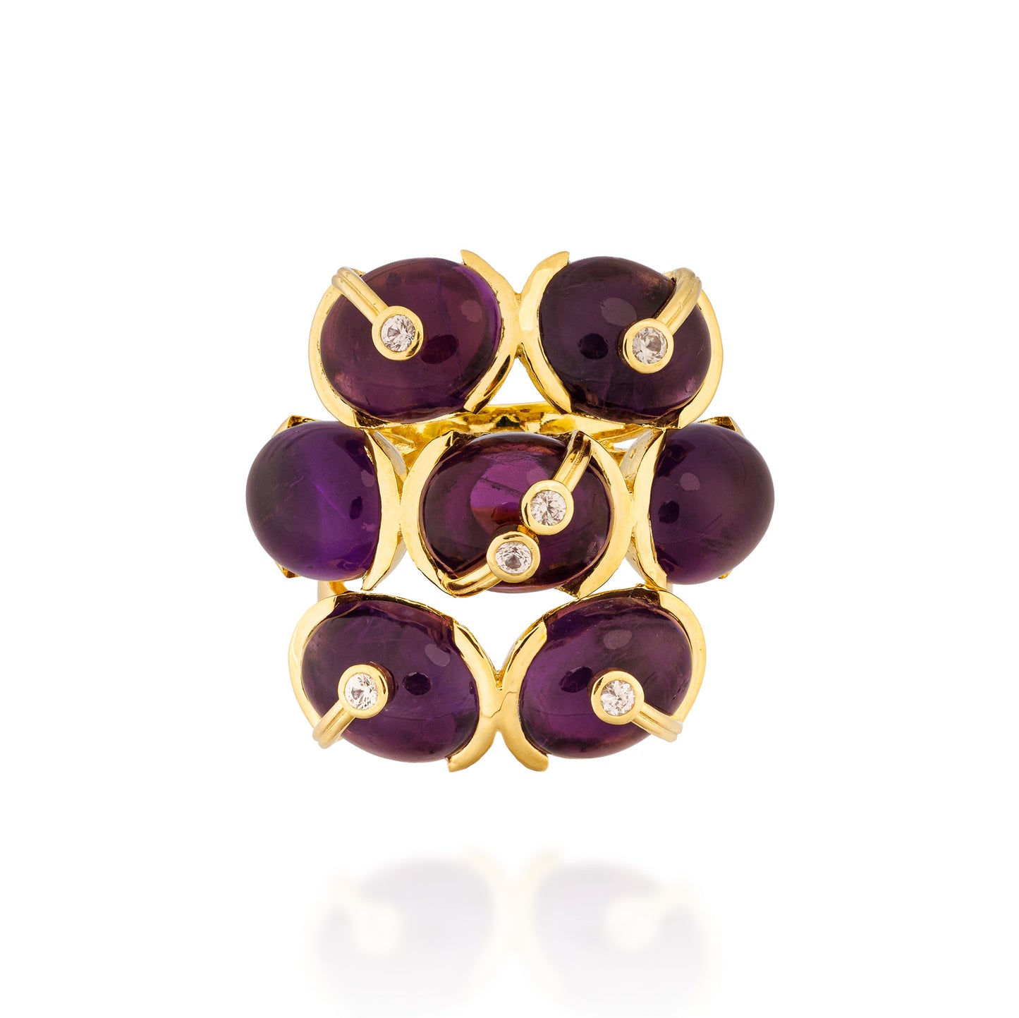 925 Silver CAB Ring with Amethyst & Green Sapphire