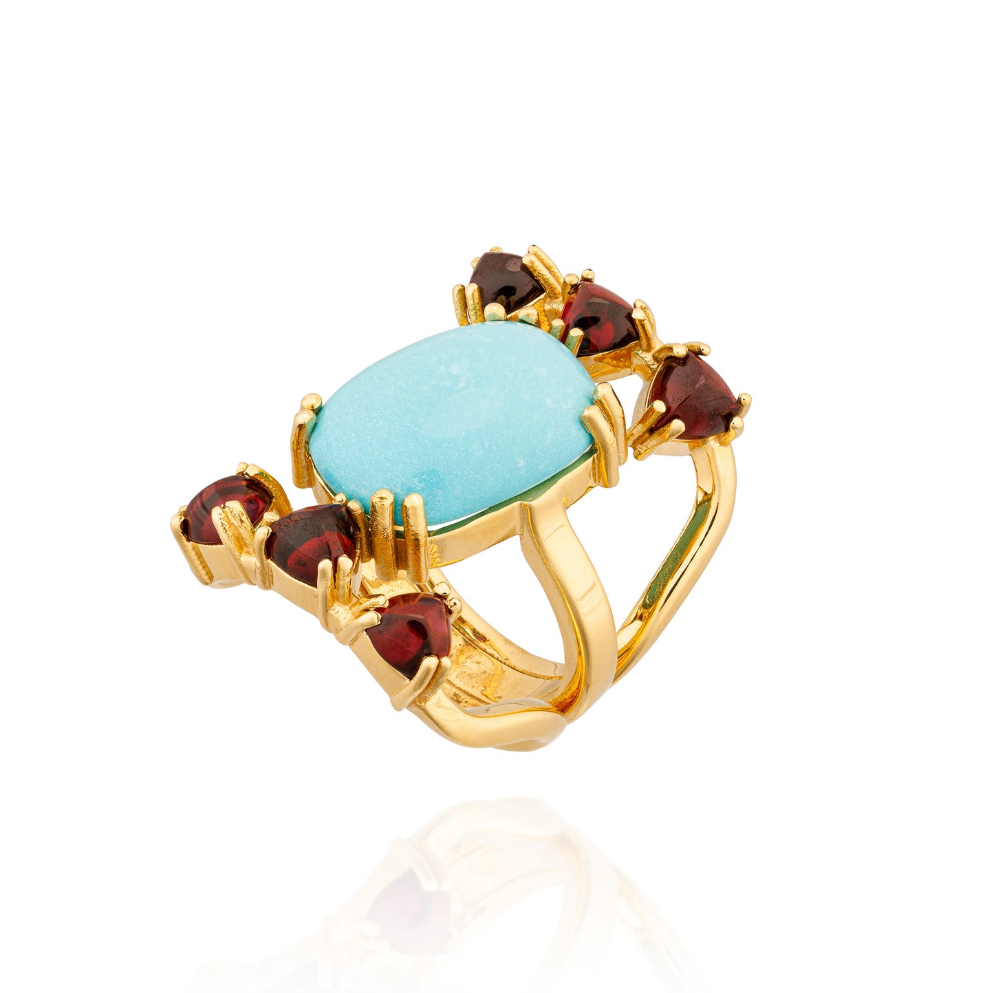 18K Yellow Gold Ring with Turquoise & Garnet