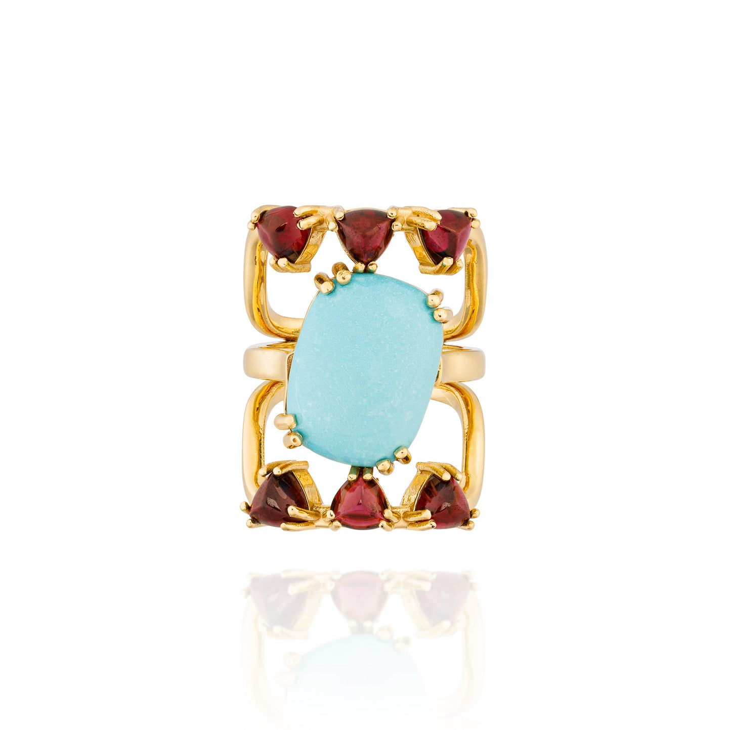 18K Yellow Gold Ring with Turquoise & Garnet