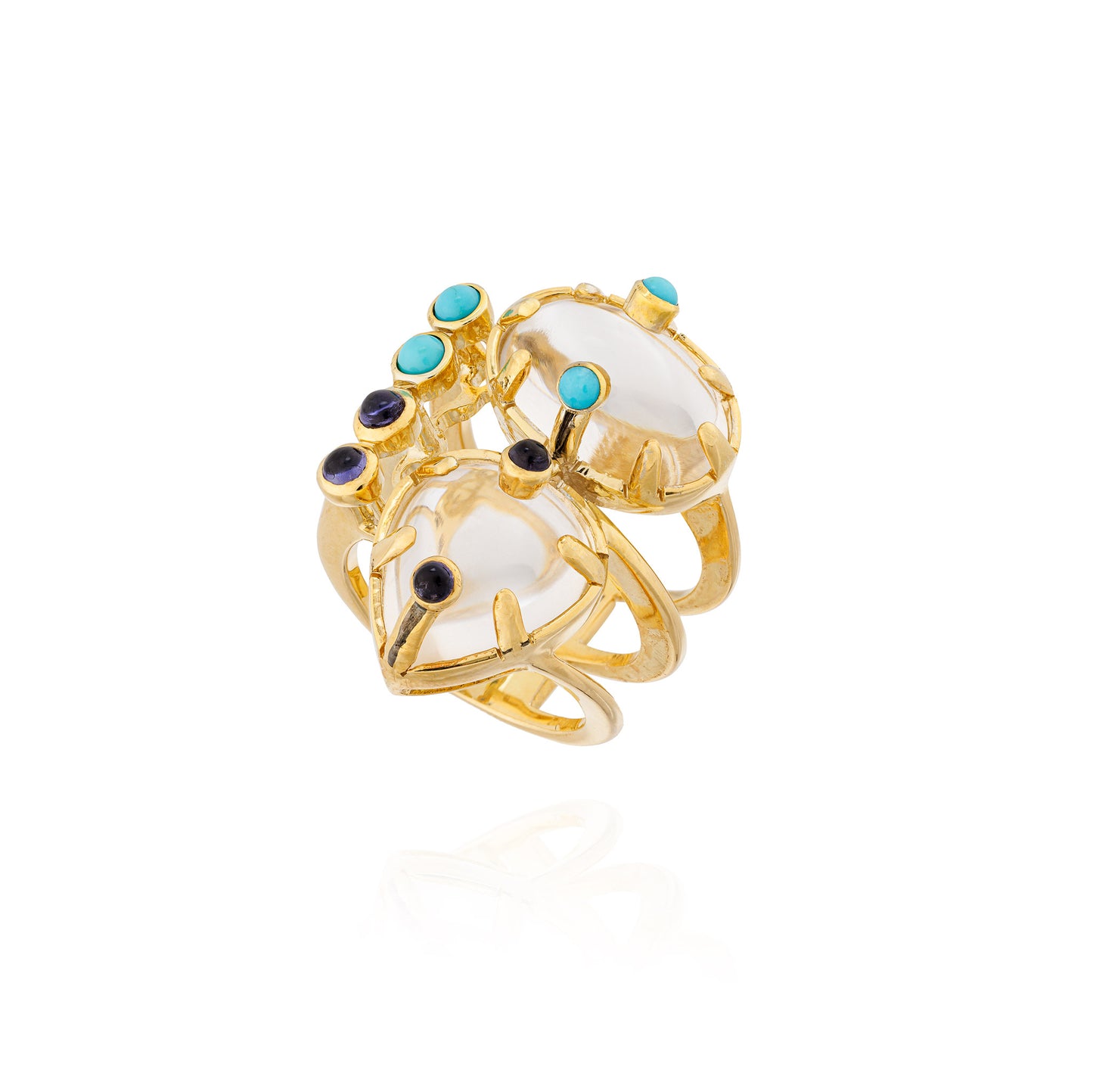 925 Silver Ring with White Quartz, Turquoise, & Iolite