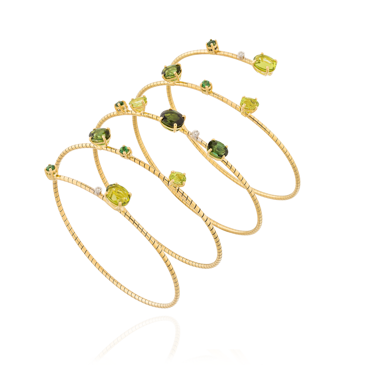 18K Yellow Gold Bracelet with Peridot, Green Tourmaline, Tsavorite, & White Diamonds