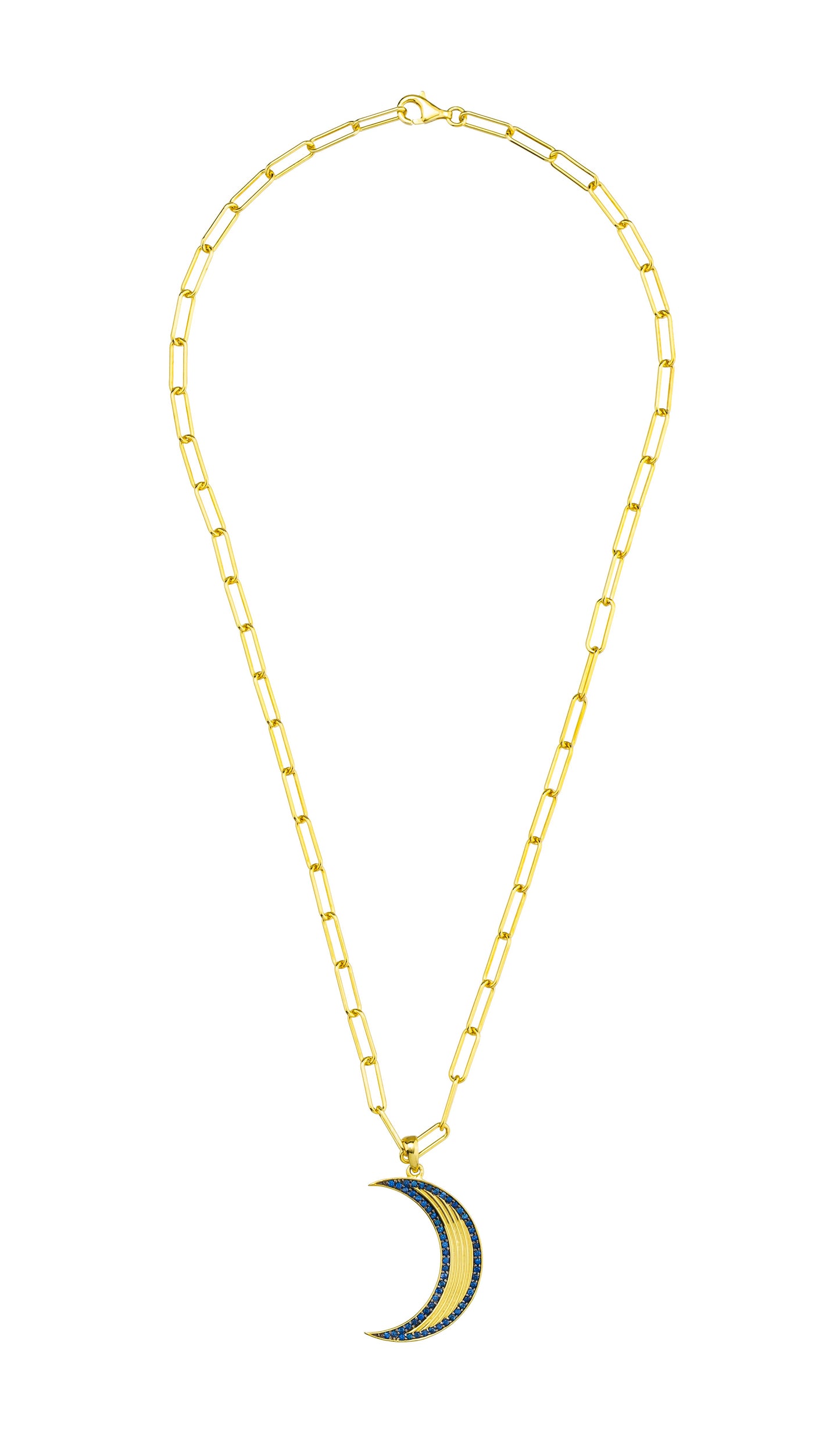 925 Silver Gold Necklace with Blue Sapphire moon pendant