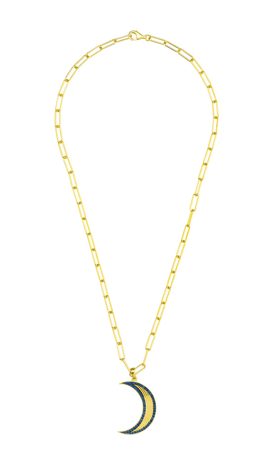 Load image into Gallery viewer, 925 Silver Gold Necklace with Blue Sapphire moon pendant
