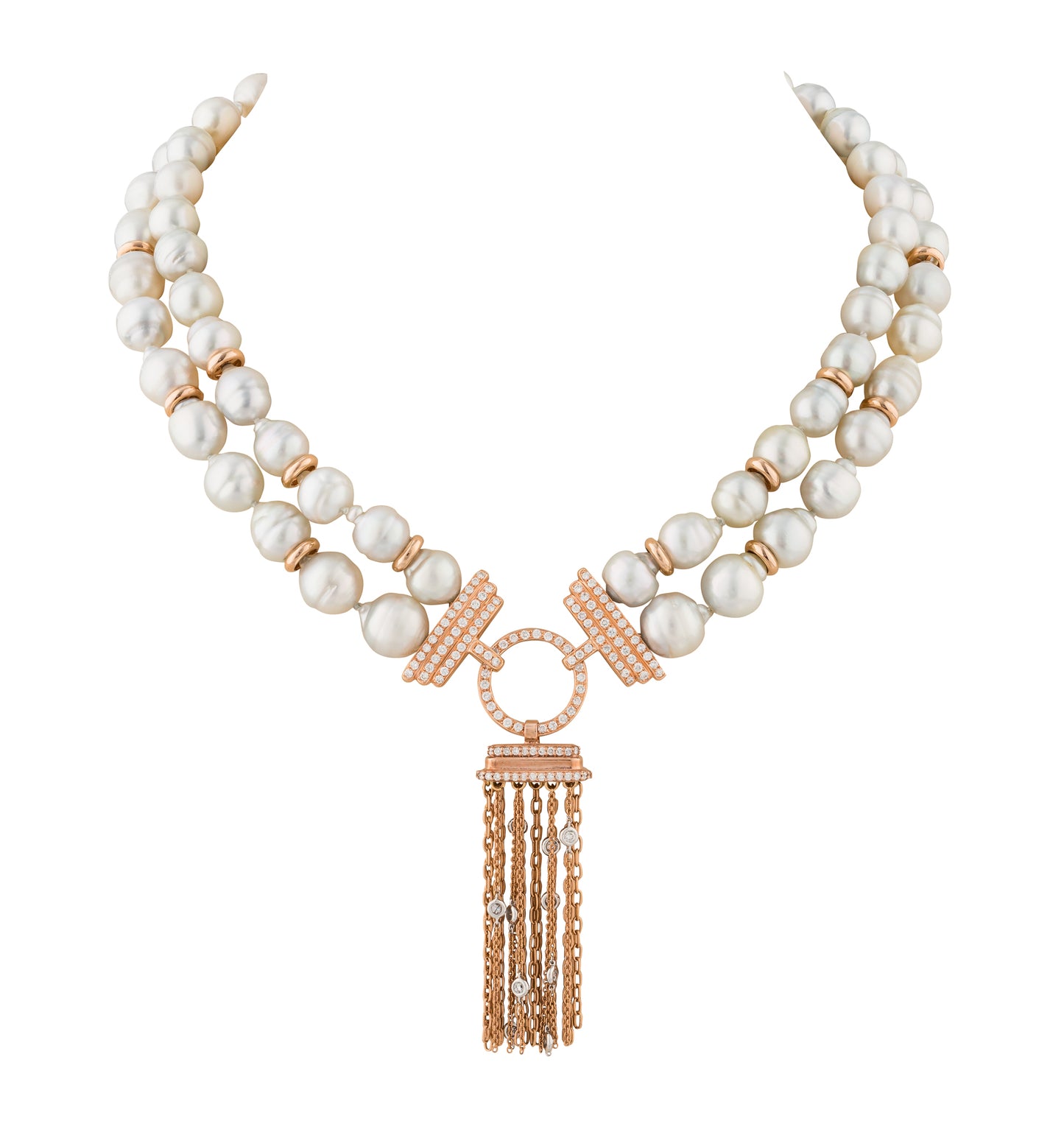 Load image into Gallery viewer, 18KT Rose Gold Necklace with White Baroque South Sea Pearl &amp;amp; Diamonds
