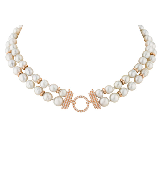 Load image into Gallery viewer, 18KT Rose Gold Necklace with White Baroque South Sea Pearl &amp;amp; Diamonds
