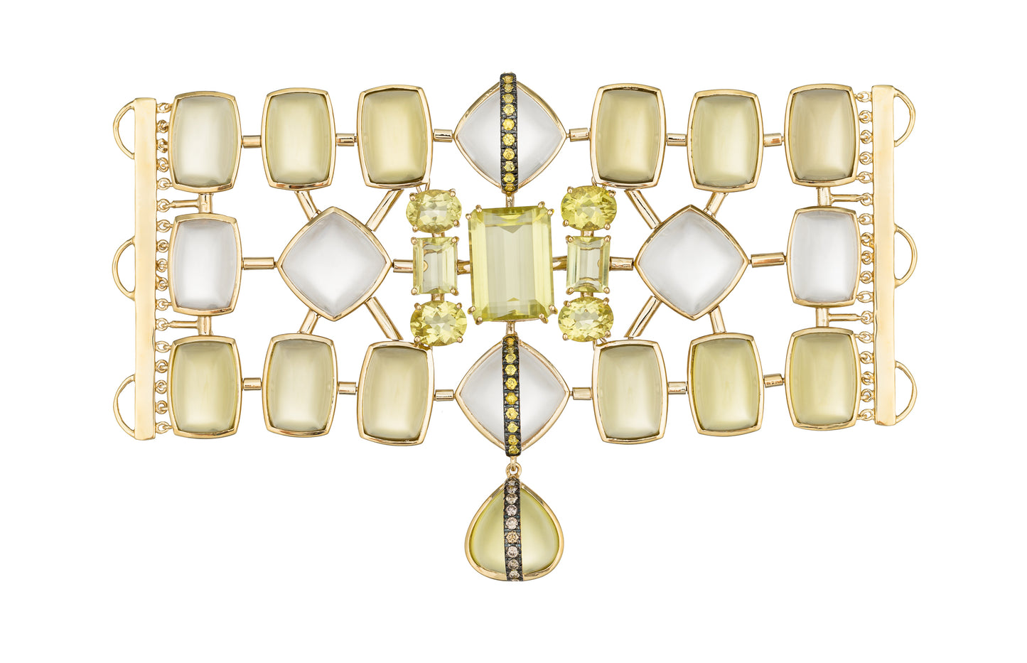 925 Silver Bracelet  with Yellow Sapphire and Diamonds