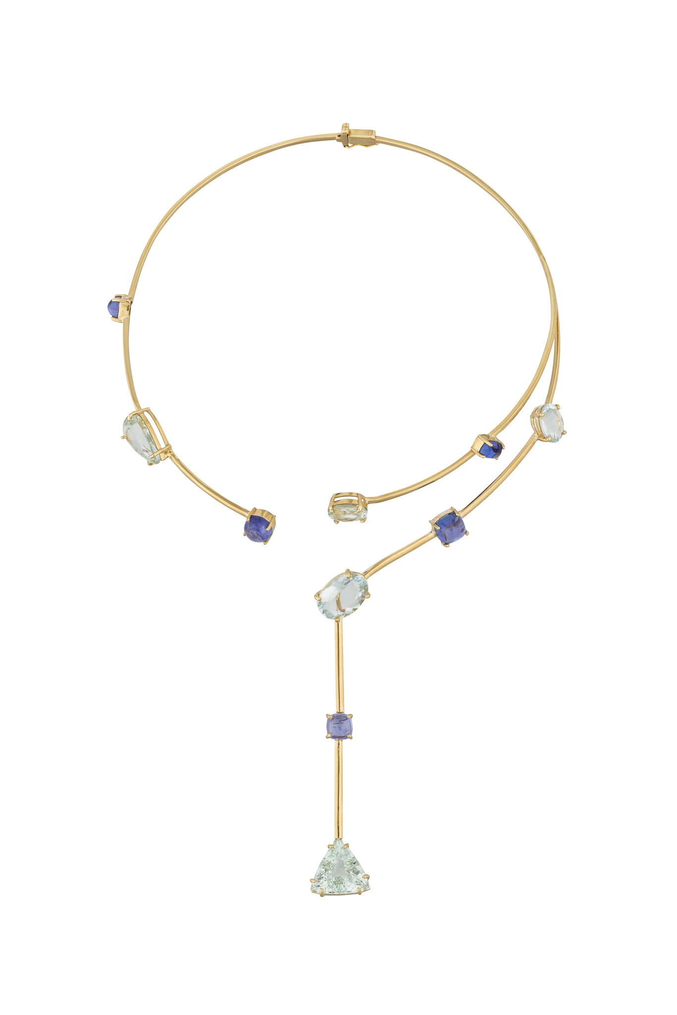 18KT Yellow Necklace with Round and Oval Tanzanite