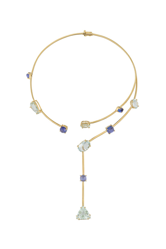 Load image into Gallery viewer, 18KT Yellow Necklace with Round and Oval Tanzanite
