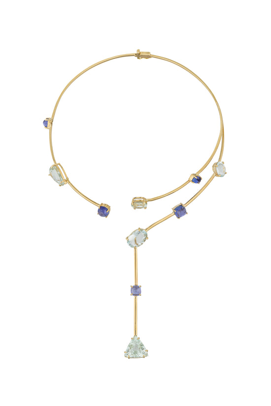 18KT Yellow Necklace with Round and Oval Tanzanite