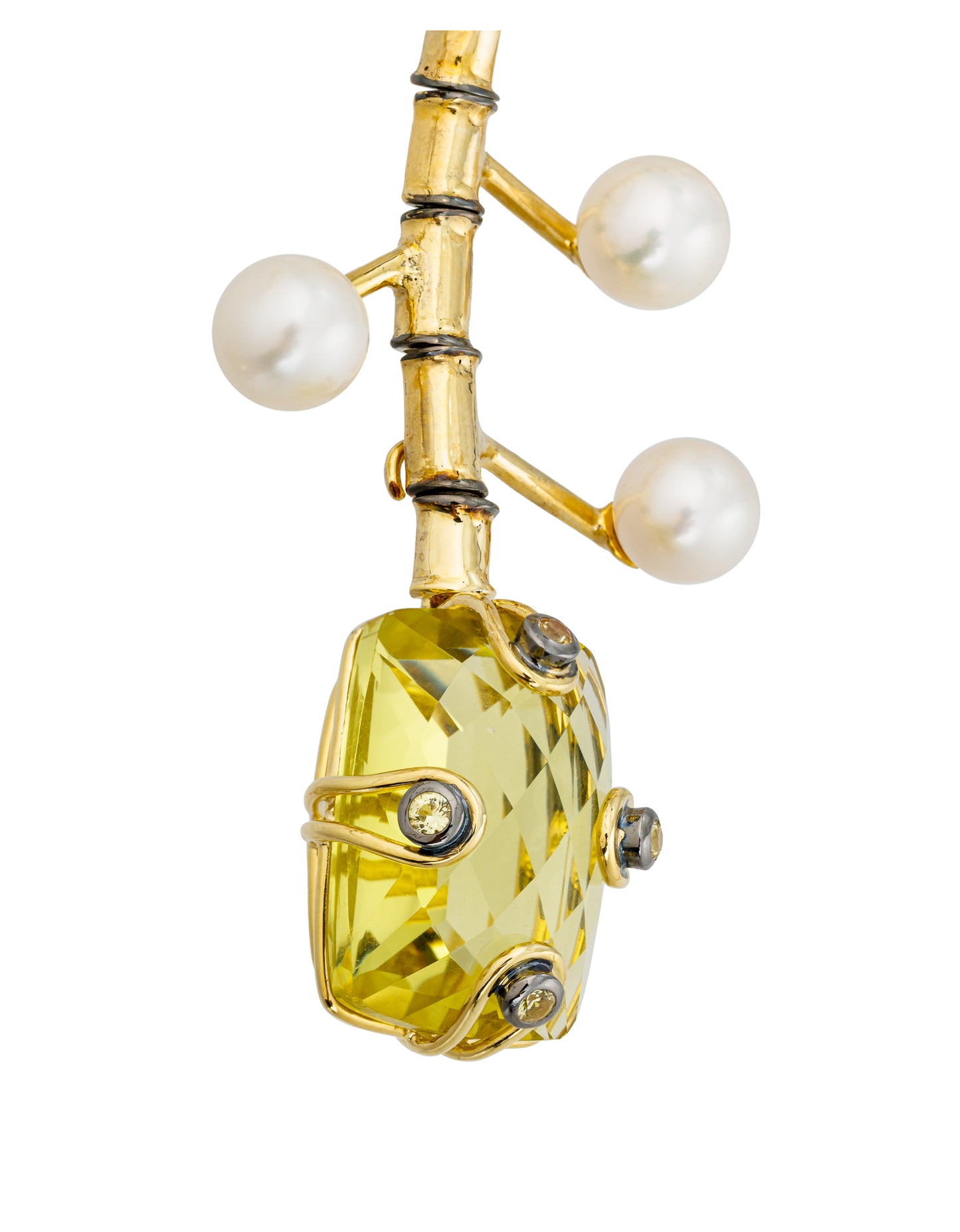 925 Silver Necklace Plated in 18K Yellow Gold with Lemon Quartz, Fresh Water Pearls, & Sapphire