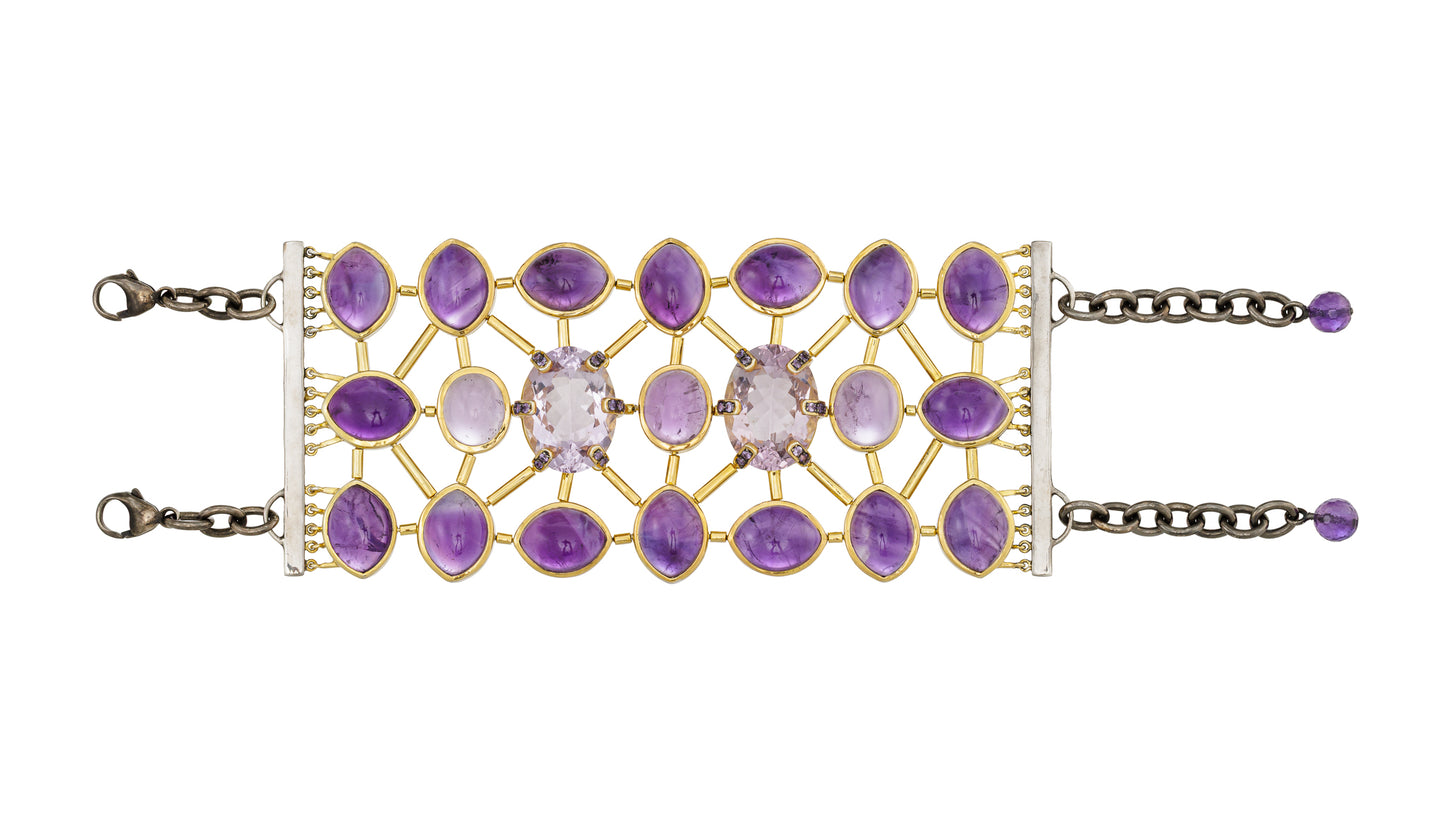 925 Silver Bracelet with Faceted and Cabochon Amethysts & Purple Sapphires