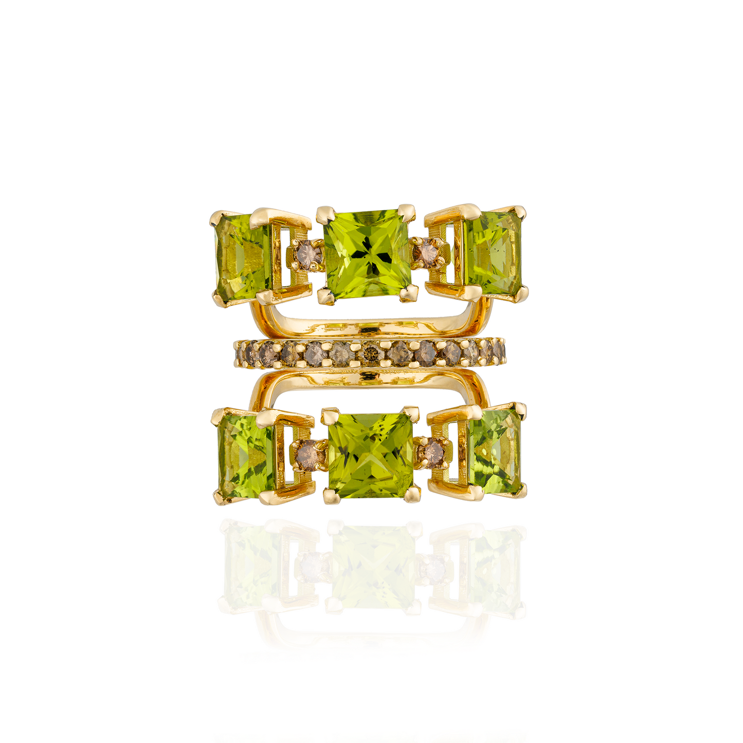 18KT Yellow Ring with  Faceted Peridots