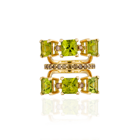 18KT Yellow Ring with  Faceted Peridots