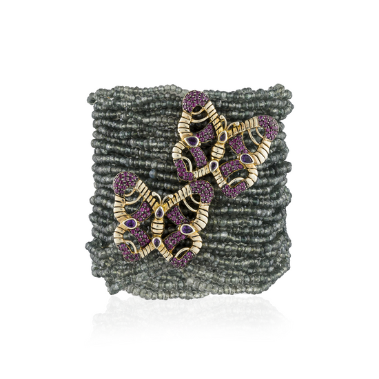 Load image into Gallery viewer, 925 Silver Butterflies Hematites Beads Bracelet with Ruby

