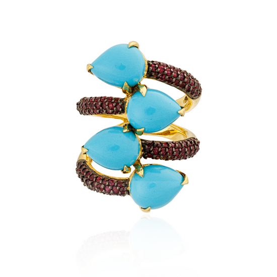 925 Silver Ring with Turquoise & Rubies