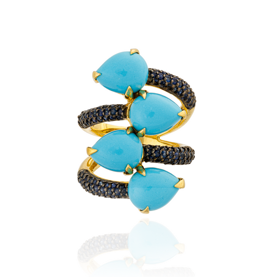 925 Silver Ring with Turquoise & Blue Sapphire
