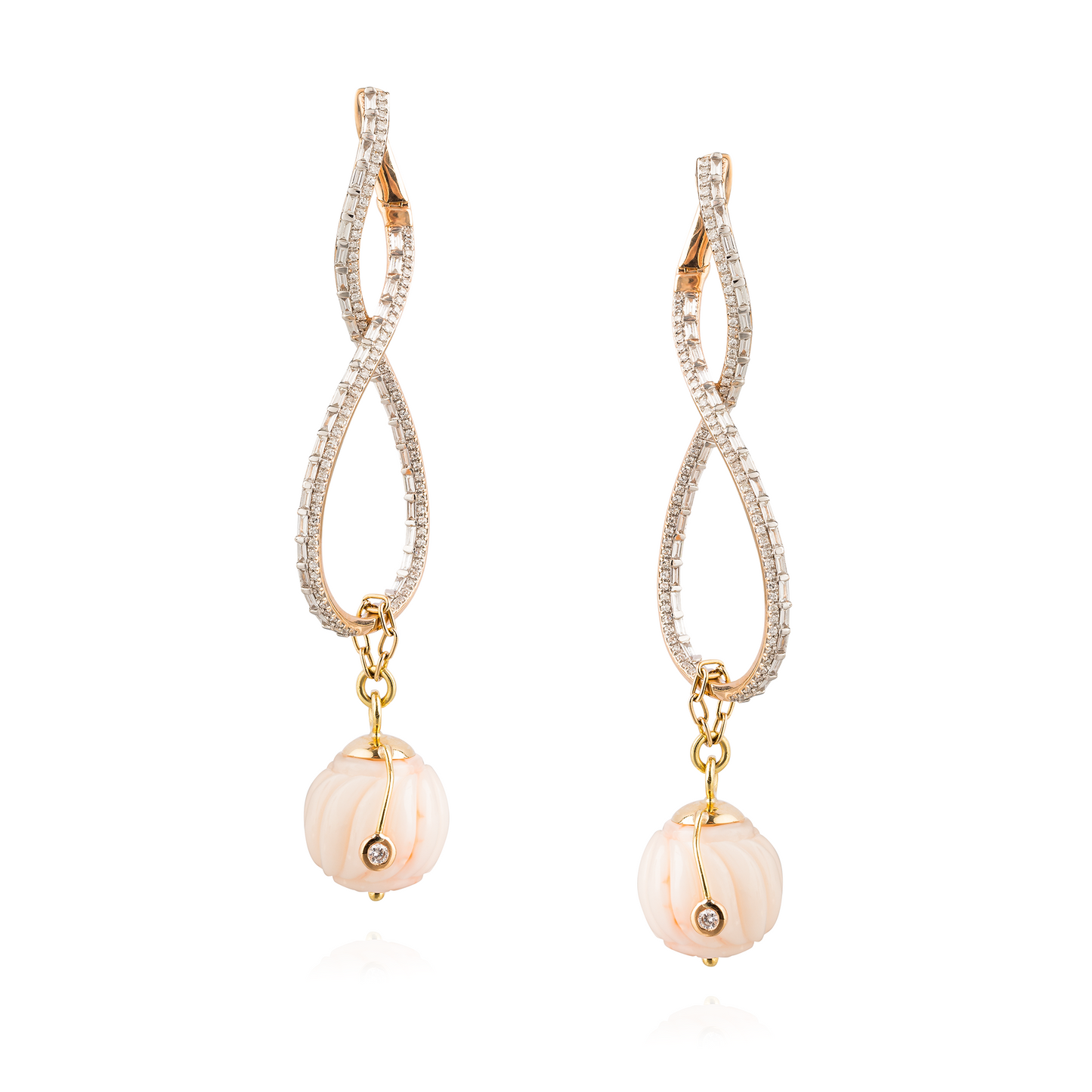 14KT Yellow Gold Earrings with Marquise White Diamonds